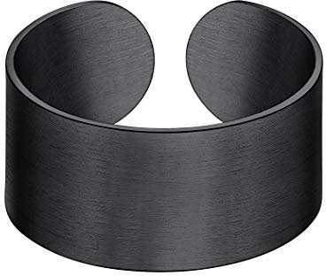 Suplight Herren Ring schwarz Edelstahl 10mm breit matte Damen offener Ring verstellbarer Knöchel Ring Band Ring Ehering Verlobungsring Finger Schmuck Geschenk für Geburtstag