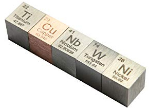 10 mm Metalldichte-Würfel 5 Stück Würfel-Dichte Metall Set: Niob, Nickel, Kupfer, Titan und Wolfram Metall Geschenke sammeln