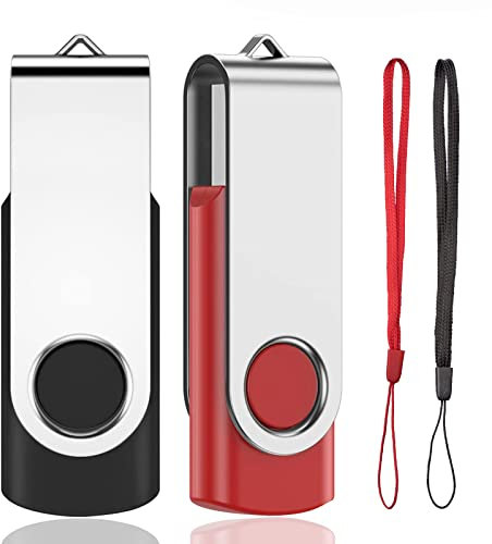 Cle USB 32GB Lot 2 Clé USB Flash Drive 2.0 Mémoire Stick Stockage Rotation Disque Pendrive pour Ordinateur Portable/PC/Voiture (Noir & Rouge)