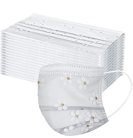 Lulupi 50 Stück Mundschutz Mundschutzmaske Einweg Mund und Nasenschutz Blumen Motiv Bedruckte Bandana Halstuch 3-lagig Einmal Mundbedeckung Multifunktionstuch Maske Halstuch für Damen Herren