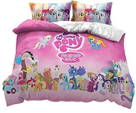 Fgolphd Pony Bettwäsche Und Kissenbezüge 3D-Drucken Mikrofaser Bettbezug-Set Für Jugendliche Gib einem Mädchen einen Prinzessintraum. (9,135 x 200 cm)
