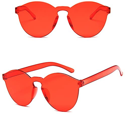 WQZYY&ASDCD Sonnenbrille Herren Damen Dicke Randlose Frauen Ozean Farbe Linse Frau Sexy Lady Transparent Shades Uv400-Rot