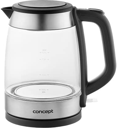 CONCEPT Hausgeräte RK4150 Glas Wasserkocher, Herausnehmbarer Anti-Kalk-Filter, 1,7 L, 2200 W, edelstahl/glas