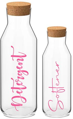 Print Maniacs CORKED GLASS JAR 500ml or 1 Litre Storage Bottle Reuseable Jar Laundry Mrs Hinch Storage Jar (Baby Pink, 1 x Litre x 1 x 500ml)
