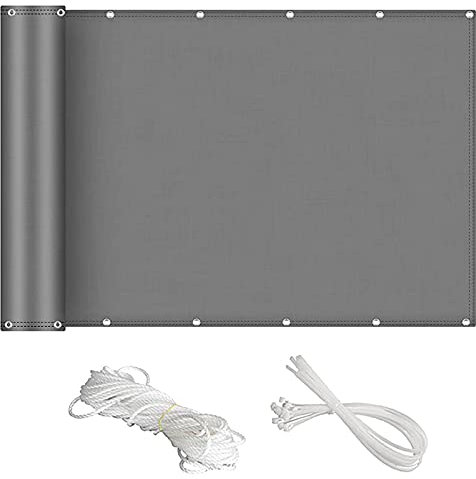 QIAOH Brise Vue Balcon 60cm x 900cm, 160g/m2 Résistant Aux Intempéries avec Serre-Cables pour Jardin Terrasse Anthracite, Toile Brise Vue