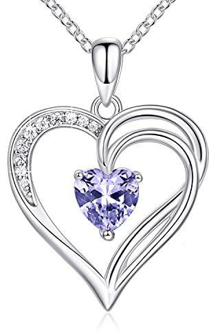 AM ANNIS MUNN 925 Sterling Silber Kette Herz Halskette Damen Geburtsstein Halskette für Frauen Doppelherz Kette Silber Schmuck Damen Geschenke für Frauen Mama Freundin (06-Alexandrit)