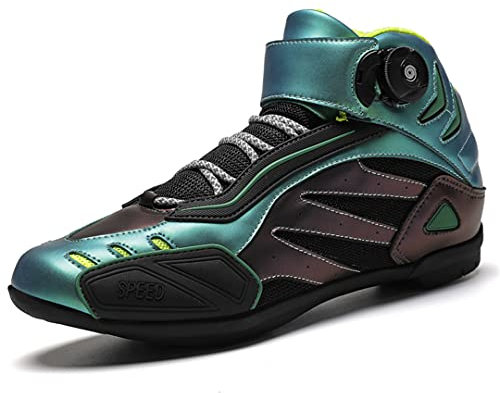 Hensftods Stivali Moto Corsa strauomo Motociclista Scarpe Moto Donna di Tendenza per Il Ciclismo fuoristraall'aperto Green 5.5