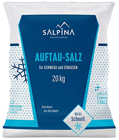 1 x SALPINA Auftausalz 20kg im Sack | hochwirksames und schnellwirkendes Streusalz | zum Auftauen von Schnee und Eis | reinstes Siedesalz (99.6% NaCl) | 100% biologisch abbaubar