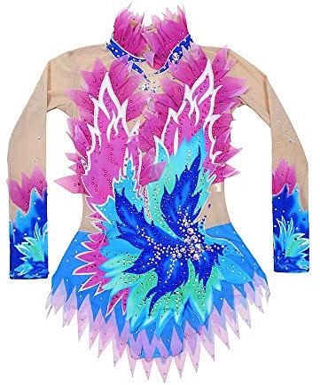 Künstlerischer Gymnastikanzug für Damen und Mädchen, Spandex, Training, Wettkampf, Tanzanzug (Rosa, 5–8 Jahre)