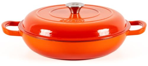 Lätt Home Cocotte en fonte émaillée orange - Cocotte ronde basse 30 x 6 cm - 3,2 L - Marmite élégante, résistante, spéciale à induction et adaptée à tous types de cuisine
