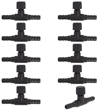 DBOO 10 Pack T Shape Aquarium Control Valves Single Way Black Plastic Aquarium Hose Connector Air Flow Control Regulator Air Valve for 5 mm ID Tubing