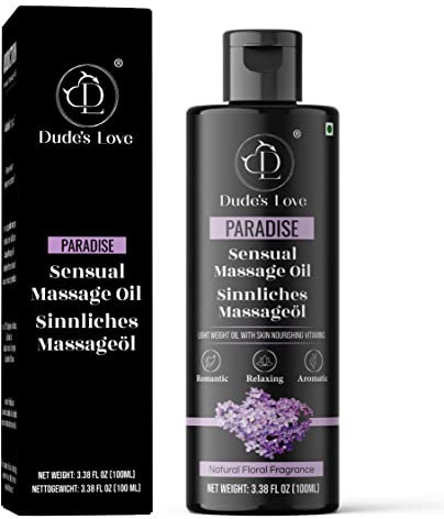 Dude's Love - Huile de massage comestible florale pour le corps à la lavande – Relaxante, apaisante et sans taches | Huile d'aromathérapie non collante à l'huile essentielle de fleur d'oranger