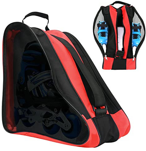 FOUUA Roller Skate Bag - Unisex Schlittschuh Tasche mit Verstellbarem Schultergurt - Atmungsaktives Oxford Tuch Skating Schuhe Aufbewahrungstasche Ohne Unangenehmen Geruch Rollschuhe Zubehör (Rot)