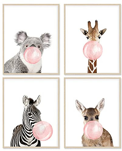 A ART·ZONE Woodland Nursery Decor Poster Satz von 4, Tier Wandkunst für Schlafzimmer 11x14 Zoll Leinwandbilder ungerahmt, Mädchen Zimmer Safari Kinderzimmer Dekor Kinder Wand