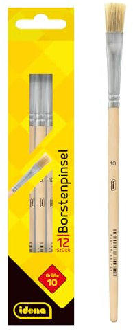 Idena 90097 - Borstenpinsel, Größe 10, mit unlackiertem Holzstiel, 12er Set, Malpinsel für Schulkinder Hobbykünstler