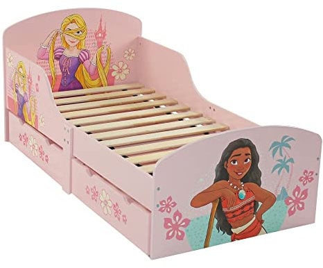 Disney Princess, Lettino con robusta struttura in legno composito, lati protetti, doghe in legno, per materassi da 140 x 70 cm, materasso non incluso