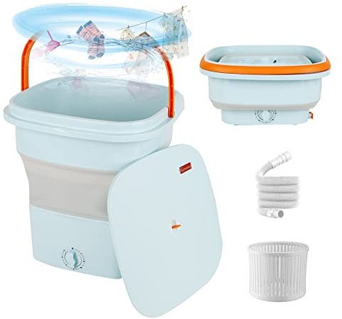 Mini Faltbare Waschmaschine, Kleine Tragbare Elektrische Waschmaschine, Mobile Waschmaschine mit Sterilisation, Zusammenklappbar Reisen Waschautomat für Unterwäsche, Socken, Kinderkleidung (Blue)