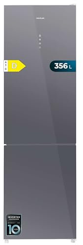 Cecotec Frigorífico Combi 2 Puertas Bolero CoolMarket Combi 356 Glass Grey D. 200 cm de Alto y 60 cm de Ancho, Motor Inverter Plus, Bajo Consumo, Total No Frost y 2 Cajones para Productos Frescos