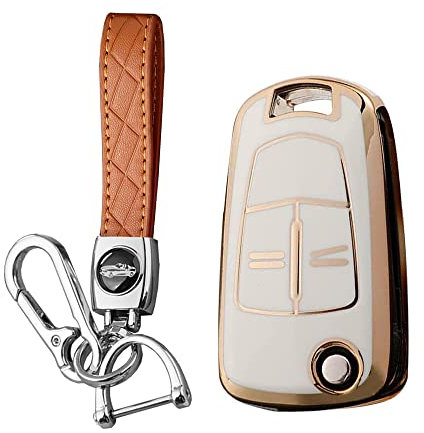 KUNIO Klapp Schlüsselhülle Passt für OPEL Corsa Astra J Vectra Zafira Antara Tigra Adam Insignia Mokka TPU Autoschlüssel Hülle Schlüsselanhänger Schlüsselcover Schlüsselbund Weiß