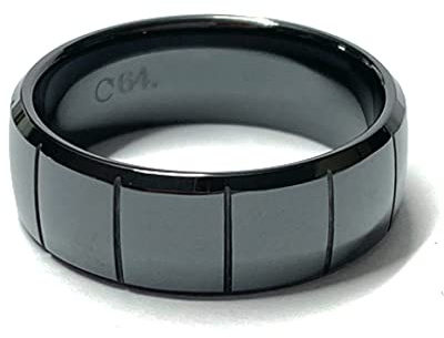 Keramik Ring halbrund schwarz 8 mm Bandring Ehering Trauring #60
