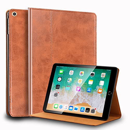 Gexmil Hülle für iPad 9./8./7. Generation 2021/2020/2019 10,2 Zoll Echt Leder Hülle Anti-Fingerabdruck,Automatischer Schlaf/Aufwachen,Einstellbarer Ständer,Braun