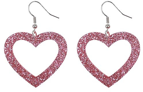 LUTER Glitzernde Herz Ohrringe - Rosa, Groß und Niedlich für Frauen und Mädchen - Baumelnd für Valentinstag und Muttertag