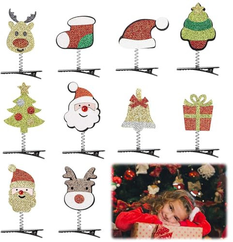 GAROMIA 10 Stück Haarschmuck Weihnachts Haarspangen Weihnachten Mädchen Kinder Mädchen Glitter Weihnachts Haarclips Weihnachten Haarschmuck für Kinder Mädchen Weihnachten Party