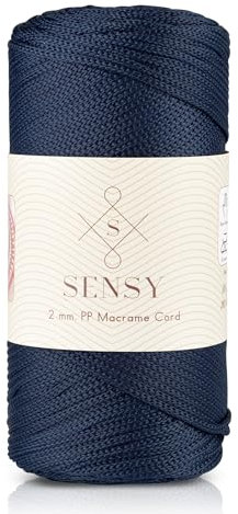 Sensy, Cordoncino in poliestere da 2 mm, 230 metri, 100% polipropilene, per macramè, 2 mm, per uncinetto, macramè, uncinetto, filo per lavori a maglia (blu navy)