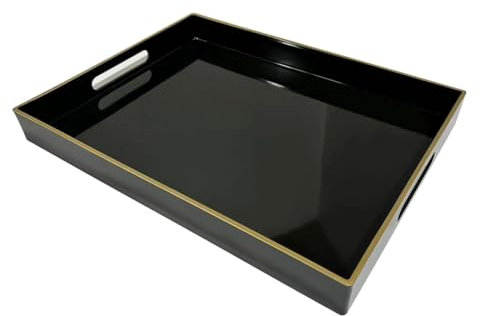 Schwarzes Serviertablett mit Griffen, dekoratives Tablett für Ottomane, Couchtisch, Organizer-Tablett, dekoratives Tablett für Wohnzimmer, Schlafzimmer, Bad und Küche, großes Serviertablett aus