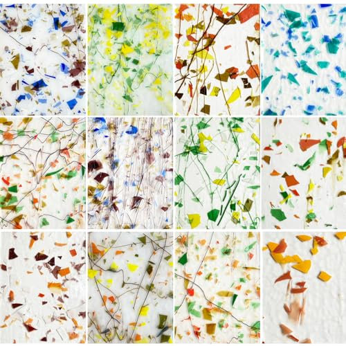 PALJOLLY 12 Bögen gemusterte Buntglasplatten, verschiedene Packungen, 15,2 x 10,2 cm, Kathedralenkunst, Mosaik-Glasfliesen zum Basteln, Buntglaszubehör (gemischt klar und opal)