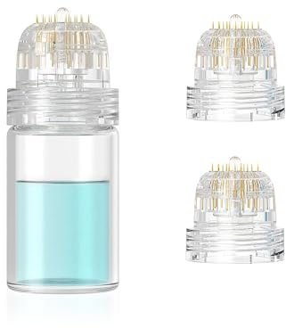Derma Stamp Hydra Needle 20 Microneedling 0,5 mm, Microneedling Hydra Nadel Derma Roller mit 3 Auswechselbaren Derma-Stamp-Köpfen Anti Aging Beauty Essence Flasche Kosmetisches Microneedling Werkzeug