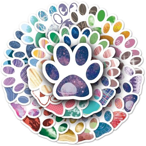 Dog Paw Stickers for Boys Girls Teens Kids,Waterproof Vinyl Stickers for Laptop Flasks Water Bottle Luggage Cup Bike Car Notebook Scrapbook Phone Tablet, Trendy Cartoon Decals Pack[Dog Paw-50Pcs]