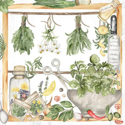 20 Servietten Essen & Trinken Gesammelte Kräuter als Tischdeko. Papierservietten mit Motiv. Auch für Decoupage und Serviettentechnik 33x33cm
