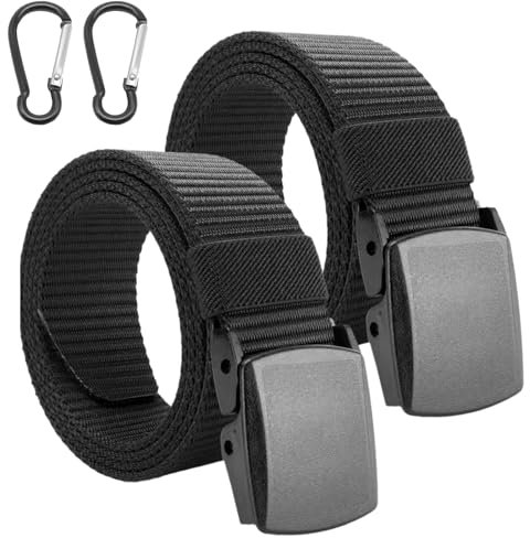 Scettar Arbeitsgürtel Herren, 2 Stück Nylon Taktischer Gürtel Herren Keine Metallschnalle, 150cm Männergürtel Gürtel Ohne Löcher Herren für Arbeit, Reisen, tägliches Pendeln, mit 2 Karabinern