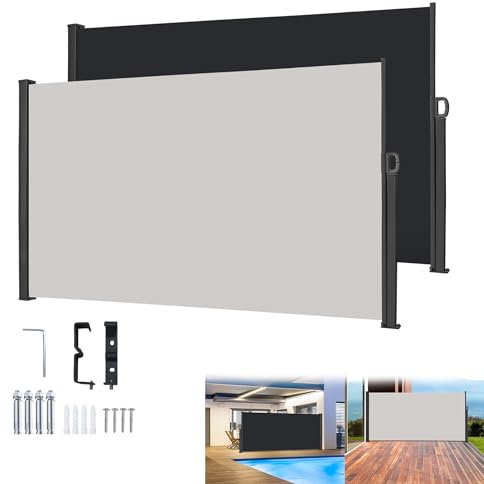 YRHome Markise Seitenmarkise Wandmarkise Ausziehbar Sichtschutz Sonnenschutz Windschutz für Garten Balkon Seitenrollo Seitenwandmarkise Markisenstoff 160 x 300 cm- Anthrazit