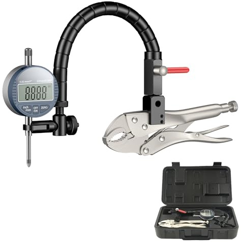 HDLNKAK Premium Disc and Rotor/Ball Joint Digital Gage, 1'' by 0.0005'' Indicator and 360 Deg Flexible Stem Holder,Automobile Brake disc Flatness Measurement Tool