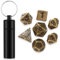 LEEQ Mini Dice Set mit Würfel Fall Schlüsselanhänger - 7 Stück Bronze Metall DND Dice Set Würfelset für Dungeon und Dragons MTG RPG D&D DND, Polyedrische Würfel Set DND Zubehör Geschenk