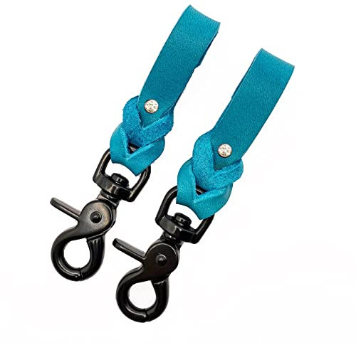 Steigbügelhalter (Paar) aus Fettleder mit weißen Strasssteinen (Türkis, Schwarz-Matt)