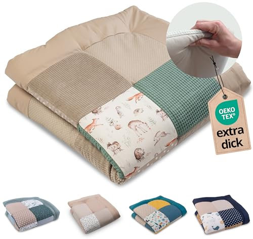 ULLENBOOM Krabbeldecke für Baby 100x100 cm, 100% OEKO-TEX Materialien, Made in EU, Dick & weich gepolstert, Waldfreunde - ideal als Babydecke & Spieldecke Baby