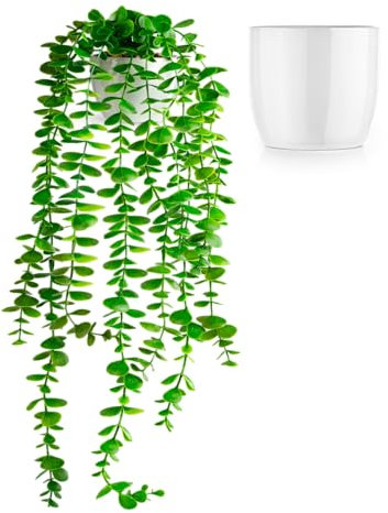 PASCH® Künstlicher Eukalyptus (60cm) in weißem Keramiktopf: Künstliche Hängepflanzen | künstliche Pflanzen wie echt | Kunstpflanzen hängend | Kunstpflanze hängend im Topf | Hängepflanze künstlich