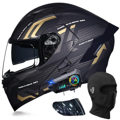 Bluetooth Modular Motorbike Helmet, Full Face Flip Up Motorcycle Double Visor Helmet, DOT/ECE Approved, with Dual Speaker and Microphone, for Adults Men Women M~XXL