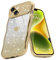 Teageo Cute Heart Pattern Curly Phone Case for iPhone 14, Wave Frame Glitter Case for Girls Women Aesthetic Bling Cover Shockproof Soft TPU Bumper for iPhone 14, Gold