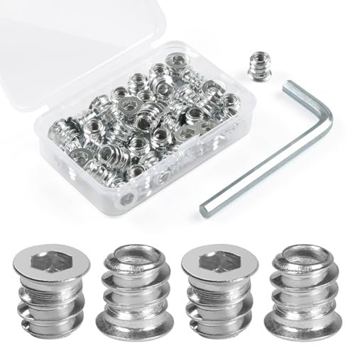 BOUMVID Insert Fileté Bois M5 x 10mm, 40 Pièces Douille Filetée Visser Écrous à Bois Acier au Carbone Zinc Intérieur Manchons a Visse Vis Tête, Inserts D'écrou Ecrou Hexagonal pour Meubles en Bois