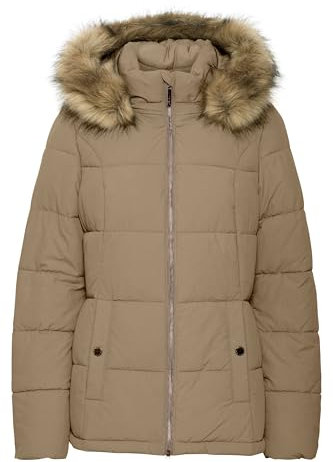 fransa FRMARNA Damen Winterjacke Parka Damenjacke Jacke Reißverschluss Kapuze mit Kunstfell regular fit, Größe:XL, Farbe:Walnut (181112)