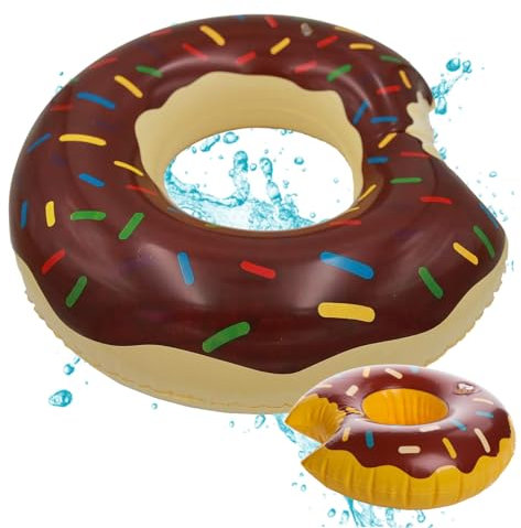 Donut Schwimmreifen Schwimmring - ca. 120 cm Luftmatratze für Pool & Wasser - Kinder & Erwachsene & 1x Getränkehalter aufblasbar (1x Braun)