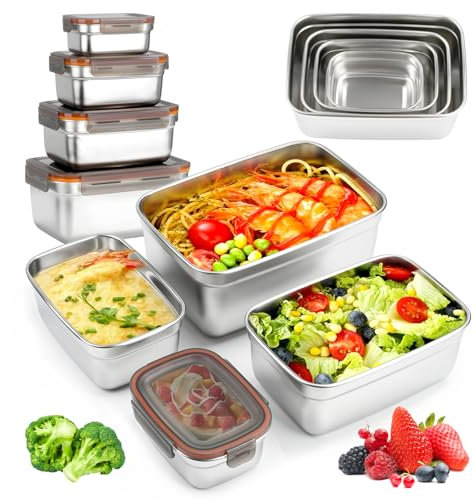 4 Pack Food Storage Containers with Lids, Stainless Steel Fridge Storage Containers Airtight Leak-Proof Metal Storage Containers for Food Leftover Storage at Home or for Camping Trip Road Trip