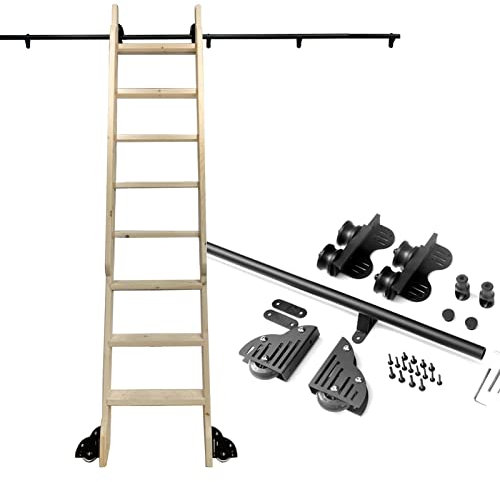 Hardware per Libreria con Scala Scorrevole per Fienile Retrattile a Tubo Tondo (Senza Scala) - Kit Binario per Porta con Rulli a Pa