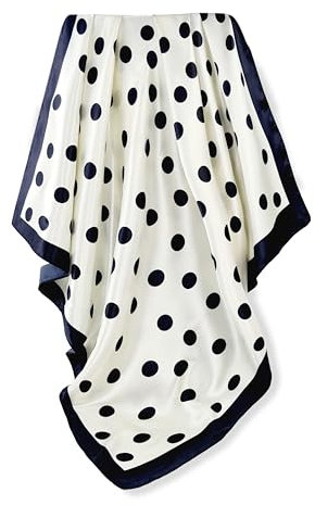 Seidenschal Damen Elegante 90x90cm Seidentuch Haare Seidentuch Damen Halstuch Damen Seide Elegant Satintuch Halstuch Seide Damen Bandana Tuch Kopftücher Damen Ansatz Scarf (Schwarze Weiße Tupfen)