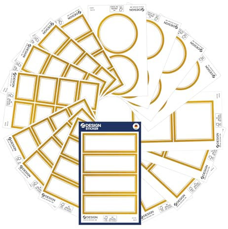 AVERY Zweckform Art. 51058 Etiketten selbstklebend gold (64 Bordüre-Aufkleber, handbeschriftbar, leicht wiederablösbare Goldaufkleber für Hochzeit, Weihnachten, Marmeladengläser, Geschenke, Gewürze)