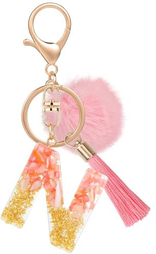 MWOOT Nom Lettre initiale N Porte-clés, Rose Porte-clés pour Femme, Charmes en Résine Pour Clé Porte Clef Voiture Décor Sac à main